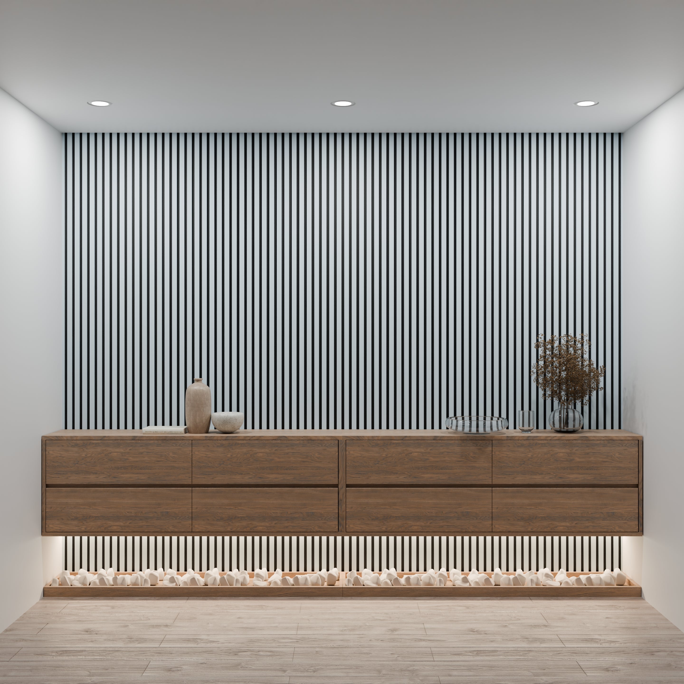 Lot 4 pièces - Panneau Acoustique - Gris Cuir - Feutrine Noir - 240x60x1.1cm - 3