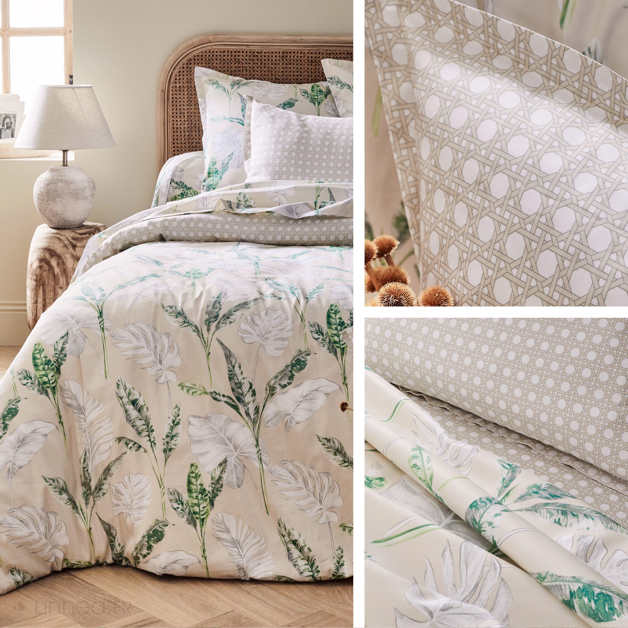 Drap plat 180x290 cm satin de coton VOYAGE beige Lin - 3