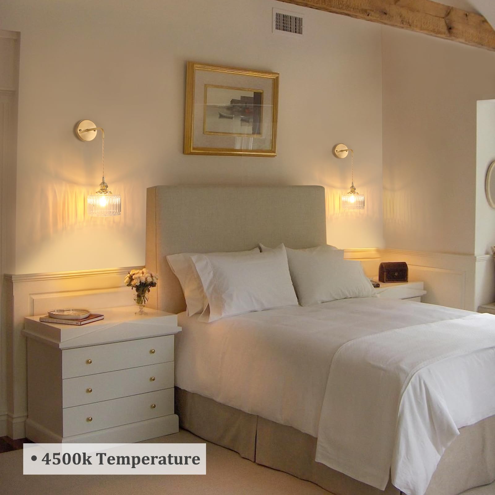 Lampa ścienna w paski w stylu vintage z regulowanym łańcuchem, lampa ścienna w stylu retro w kolorze złotym, nowoczesna dekoracja przy łóżku - 6