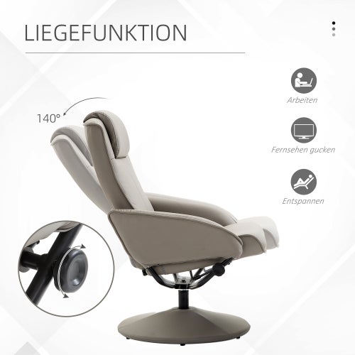 Fauteuil relax pivotant 360° gris avec repose-pieds, dossier inclinable 145°, fauteuil TV confortable pour salon moderne - 4