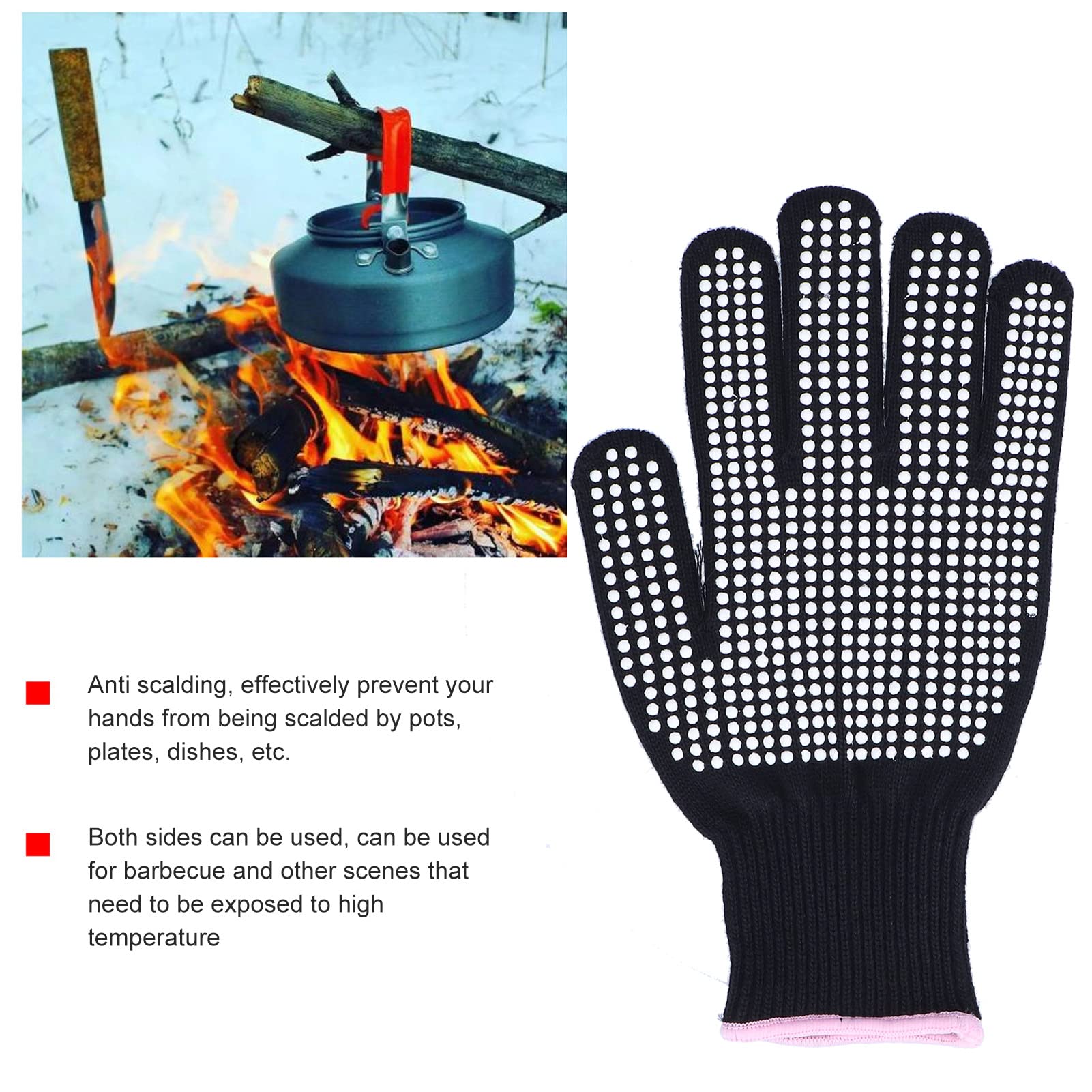 Lot de 4 gants résistants à la chaleur, mitaines anti-brûlures résistantes aux hautes températures avec bosses en silicone (bord en poudre de silicon - 9