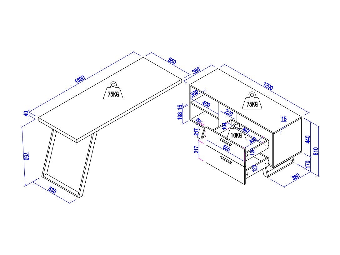 Bureau d'angle avec rangements - MDF - Coloris : Naturel et noir - NAYARO - 9