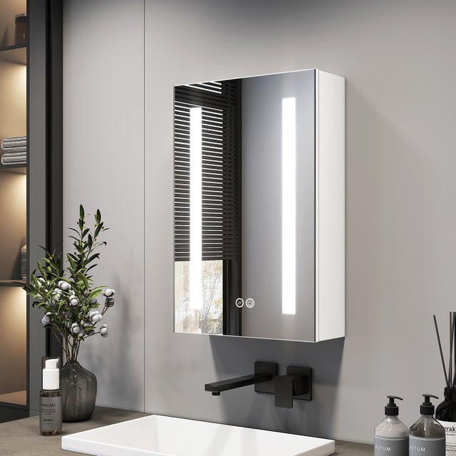 EMKE Armoire de Salle de Bain avec Miroir et LED éclairage 60×40×14.5cm Armoire de Toilette Miroir avec Anti-buée, Température de Couleur Réglable