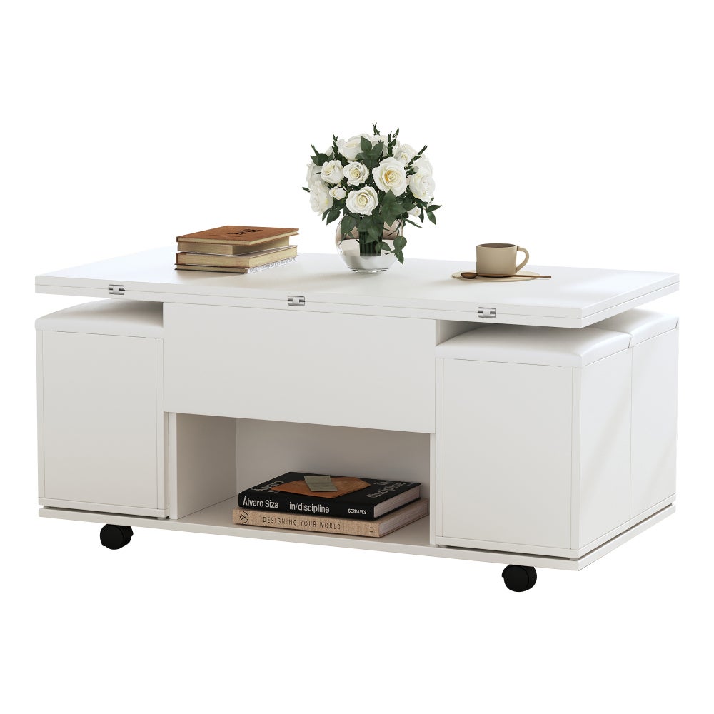 Table Basse Multifonction Réglable – 2-en-1 Bureau et Table à Manger, Surface en Bois Blanc, Espace de Rangement pour Salon et Bureau - 7