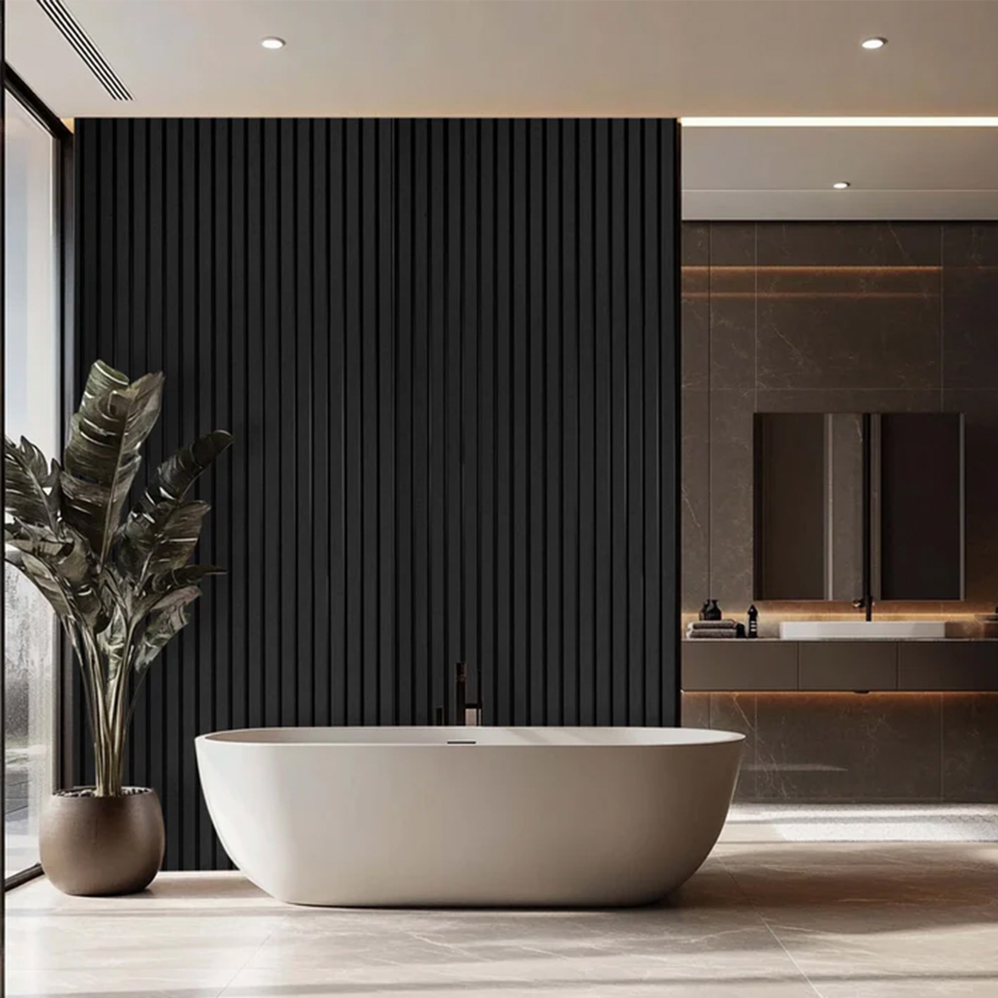 Bach - Lot de 8 Panneaux Acoustiques Décoratifs 150x18 cm pour Intérieur et Extérieur en WPC Noir - 5