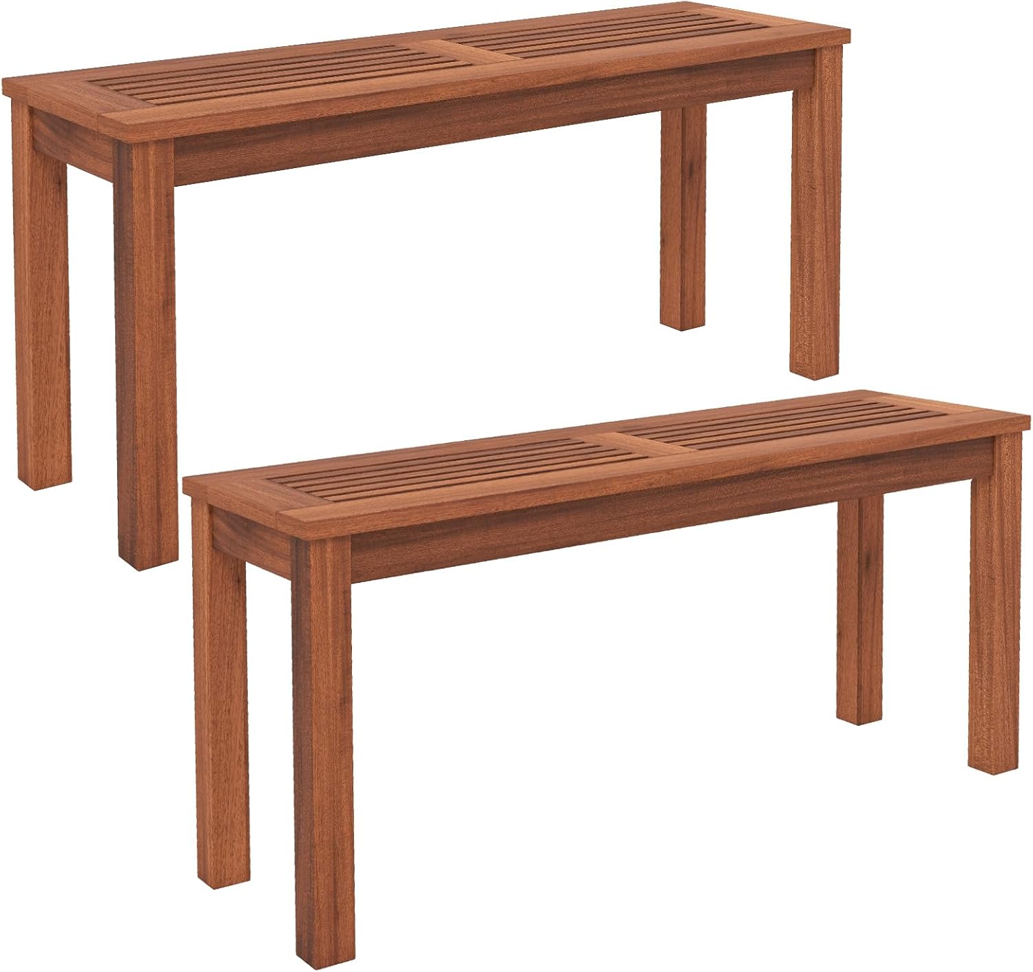 Zestaw 2 Ławek Ogrodowych z Litego Drewna dla 2 Osób, Ławka Hardwood 100 cm do Użytku we Wnętrzu i na Zewnątrz, 100 x 30,5 x 47 cm (2)