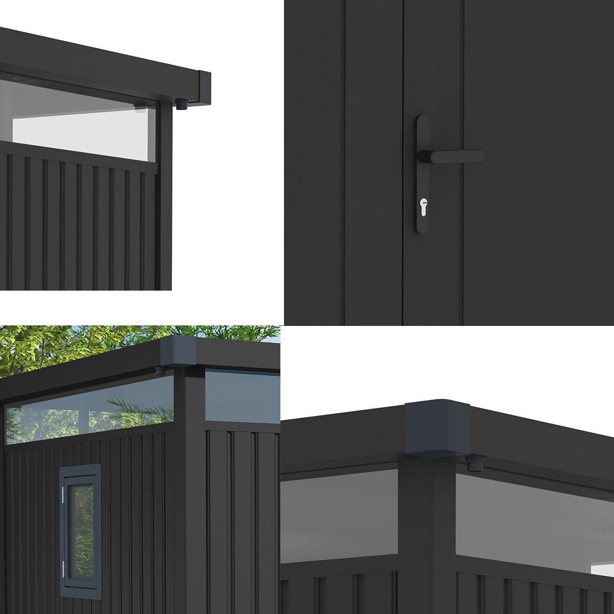 Abri de jardin moderne gris anthracite toit plat en acier galvanisé - 4