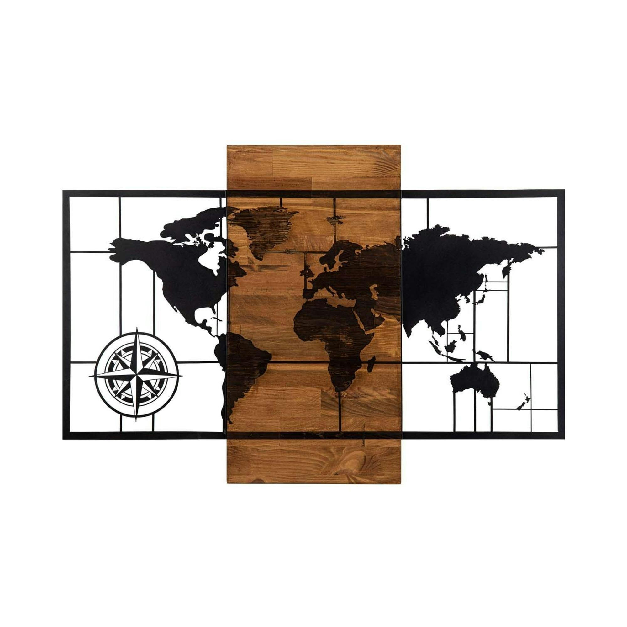 Décoration murale en métal et bois – planisphère - 5