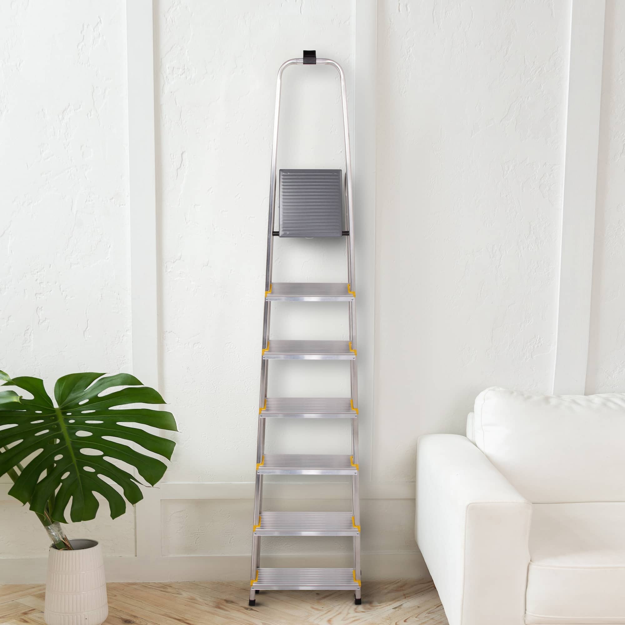 HOSTRÖM Escabeau 7 marches DURA pliable, marchepied léger en aluminium, hauteur plateforme 140cm, pieds antidérapants, charge 150kg, garantie 5 ans - 2