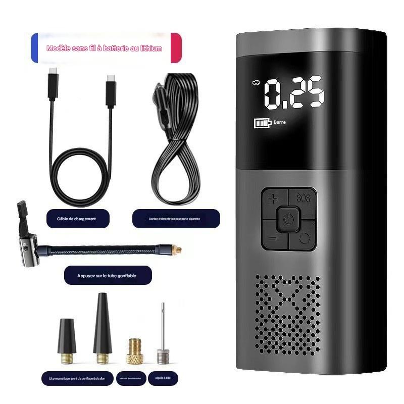 Gonfleur Pneus Sans Fil Numérique - Pompe Rechargeable Avec Arrêt Auto, Lumière, Pour Voiture, Vélo, Moto - 8