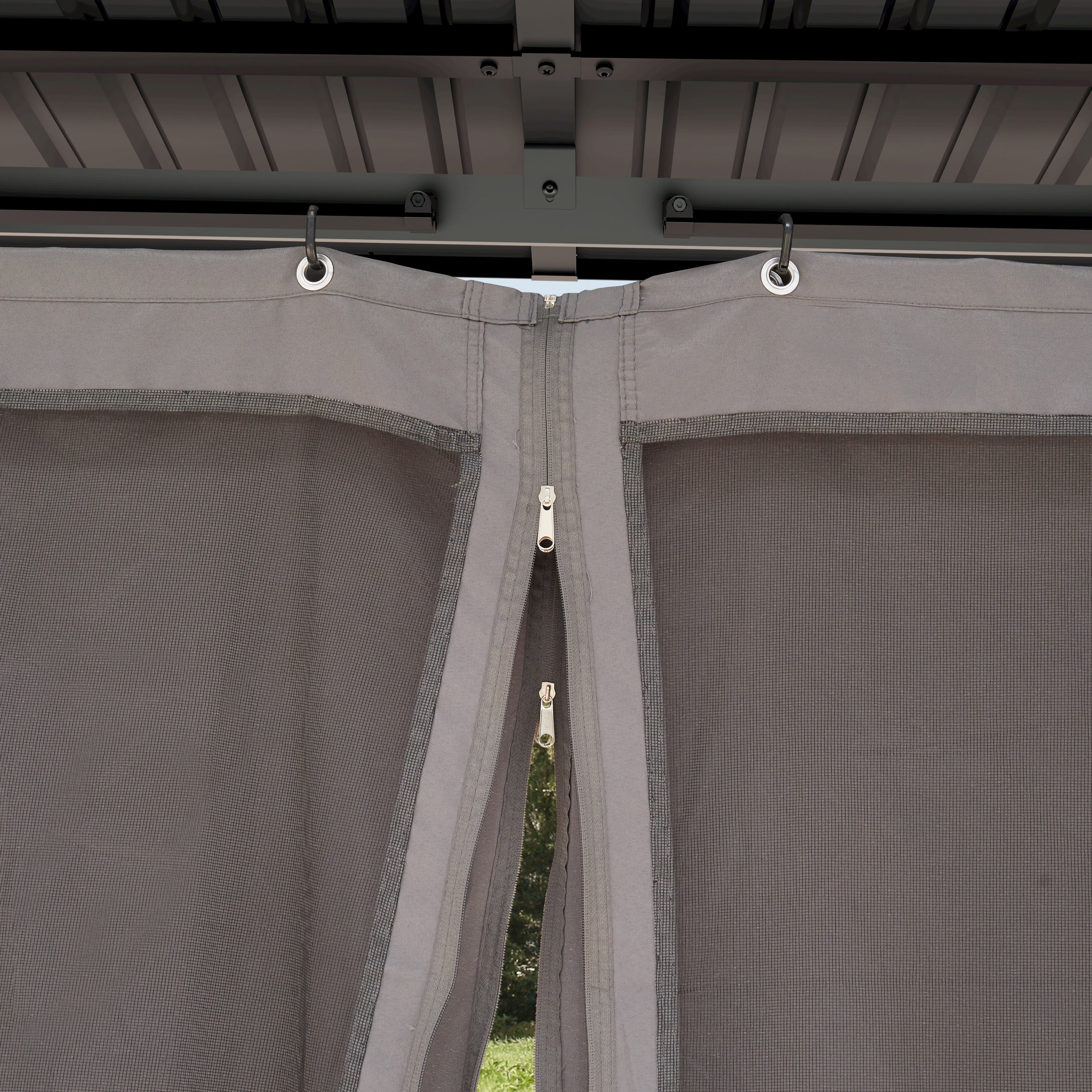 TOOLPORT Cenador de Jardin 3x3,65 m con techo de acero - Hardtop pabellón con 4 cortinas y mosquiteras en gris - 9