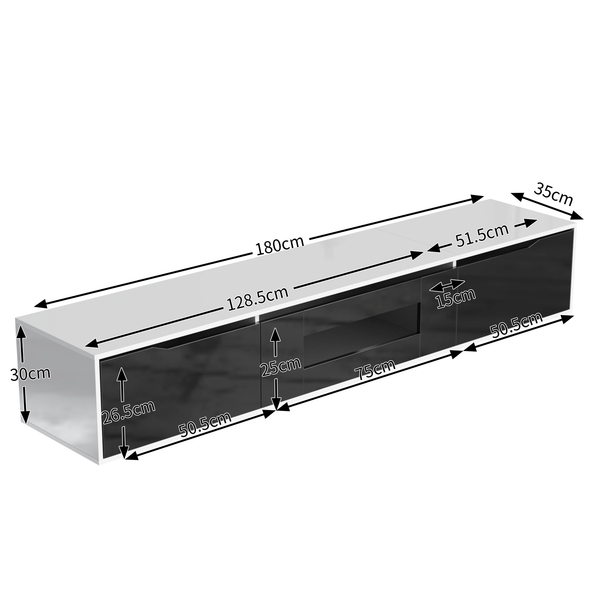 Mobile TV da 180 cm con luce LED che cambia colore - 3 ampi scomparti - Nero - 6