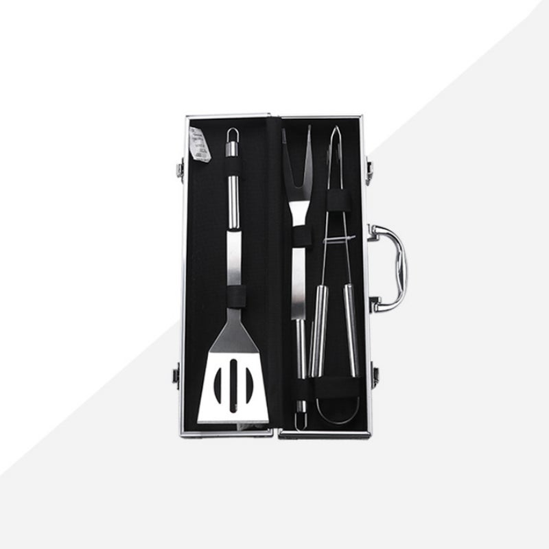 3-częściowy zestaw narzędzi do grilla ze stali nierdzewnej z aluminiowym pudełkiem do przechowywania – na wszystkie Twoje potrzeby, 37 x 8 x 8 cm