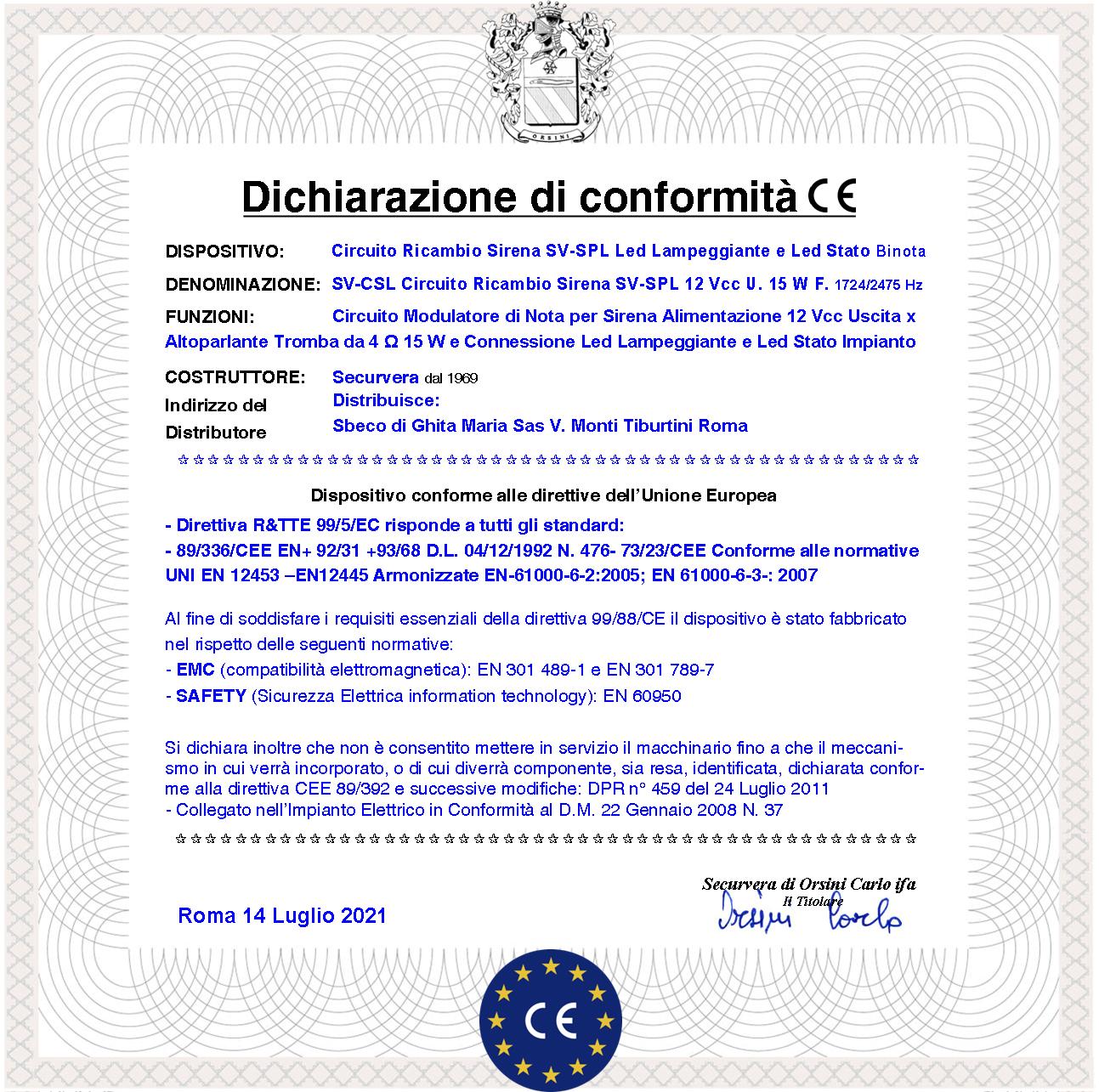 Scheda di Ricambio Universale Con Led Lampeggiante per Sirena Antifurto Esterna Nota A/B 1724/2475 Hz 110 dB Allarme Caduta +/- Segnale Stato Impianto - 3