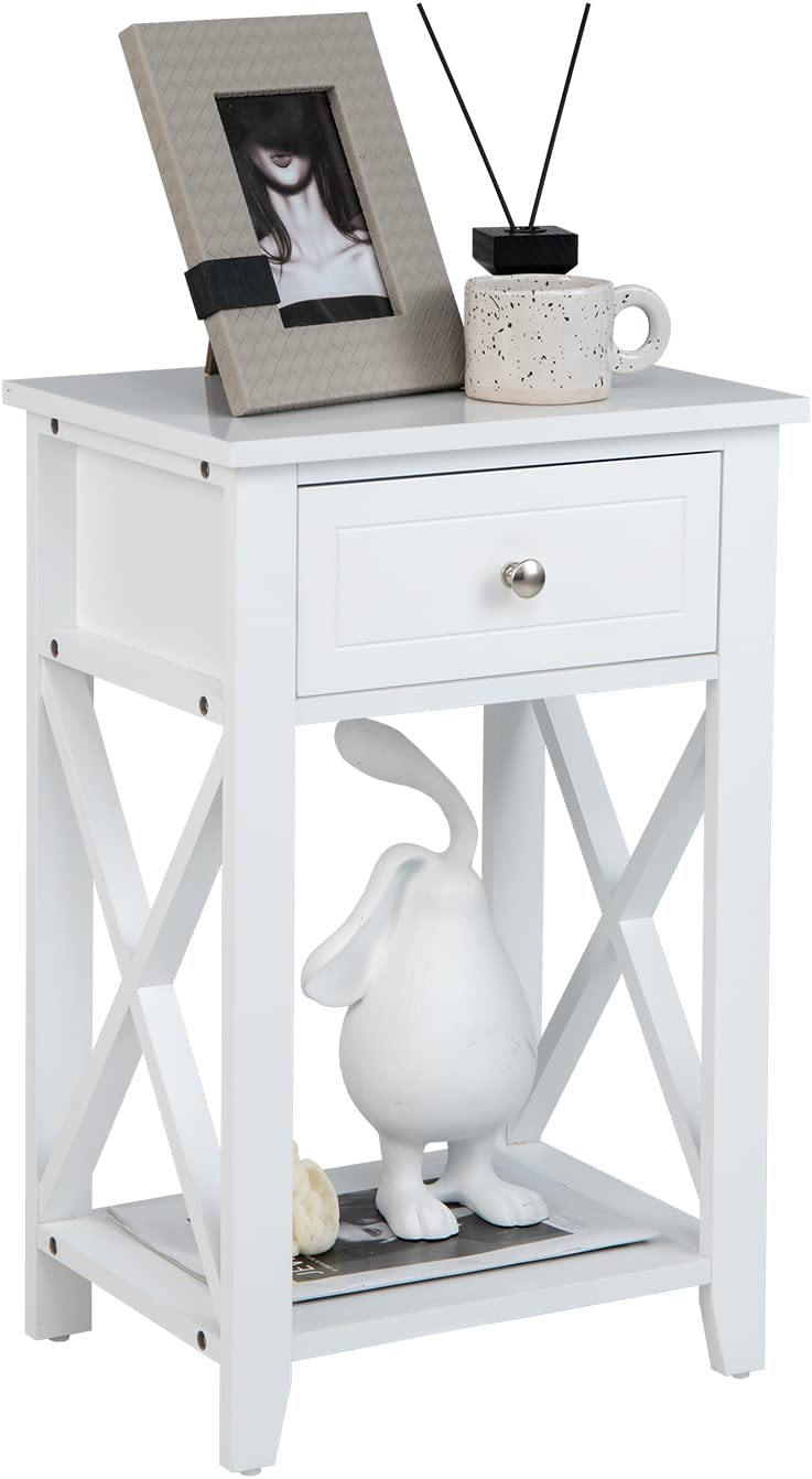 Tables De Chevet Avec LED – Lot De 2, Velours Beige, Tiroir + étagère, Pieds Dorés, 40x31x50 Cm - 2