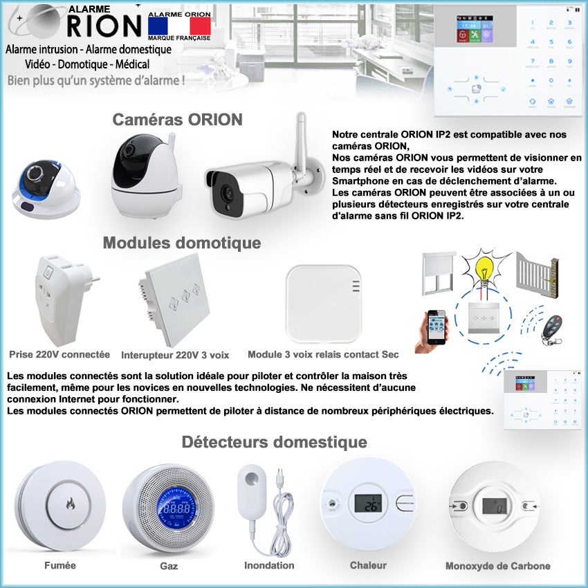 alarme maison sans fil connectée ORION IP + GSM 4G - 18 eléments - pour maison 4 à 6 pieces. - 9