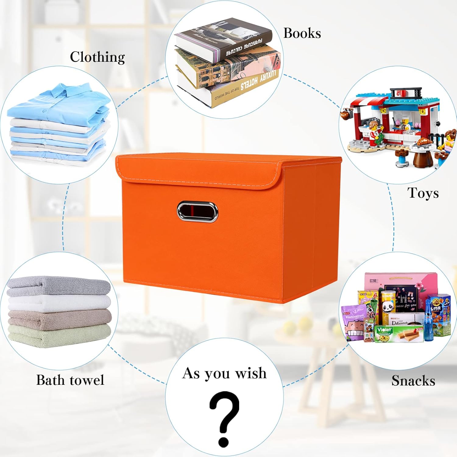 Un de dimensions 38×25×25 cm,Boîte de rangement en tissu, boîte de rangement pliable, avec couvercle et poignées, foyer, chambre, armoire (orange) - 3