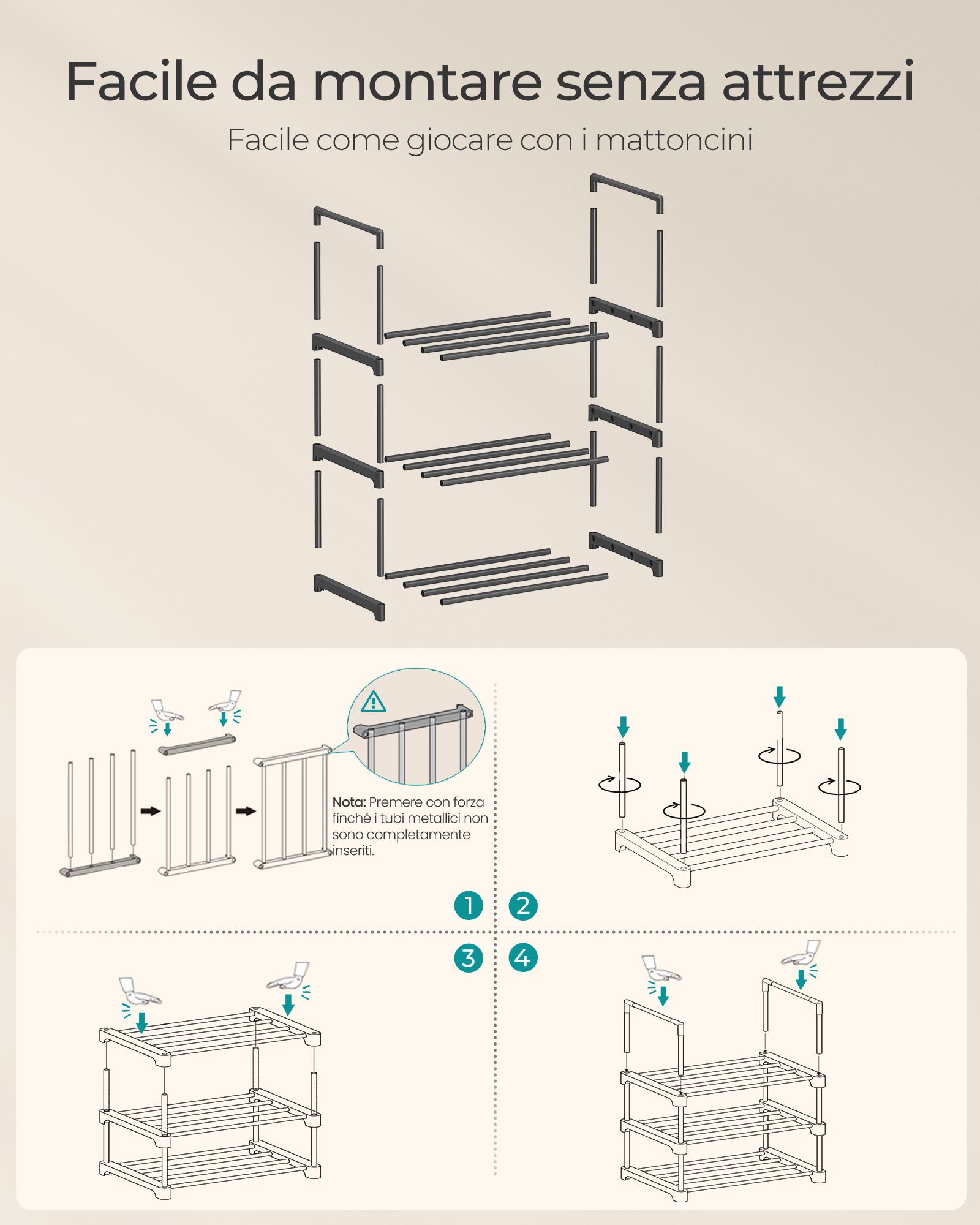 Scarpiera a 3 Ripiani, Scaffale Portascarpe in Metallo, per 4-8 Paia, Impilabile, 30 x 42,5 x 54,5 cm, Nero - 7