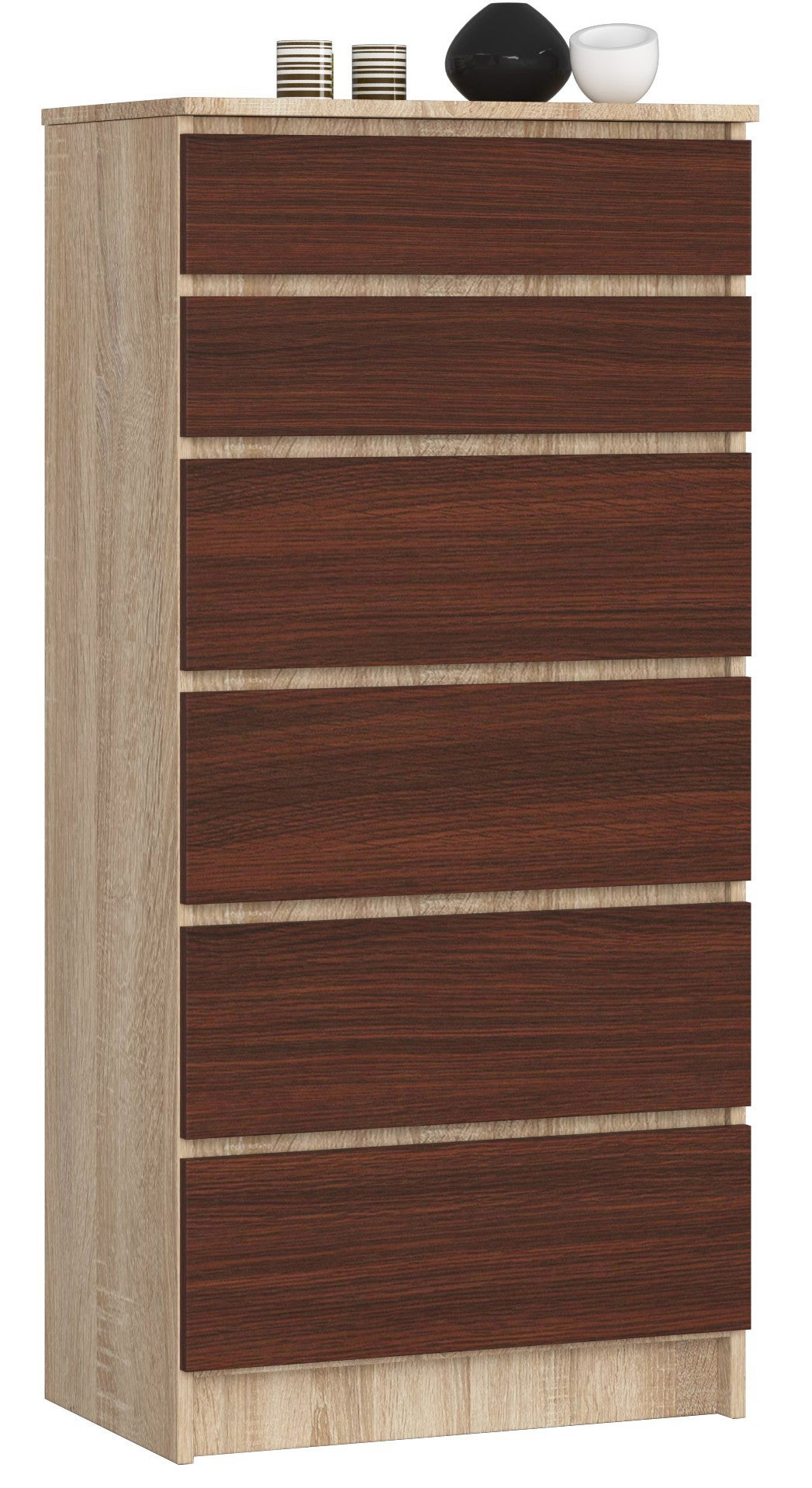 Komoda: 6 szuflad, dąb sonoma/wenge, 60 x 130 x 40 cm