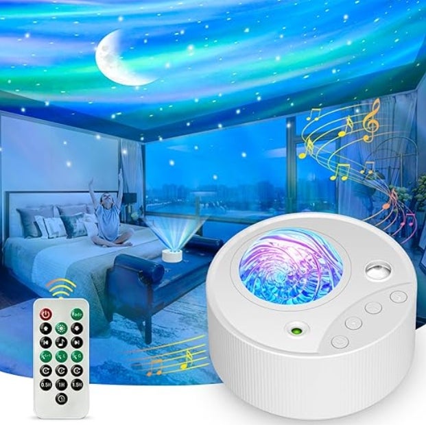 Projecteur LED ciel étoilé et aurores boréales, 14 modes, minuterie, bruit blanc, veilleuse décorative pour chambre enfants/adultes