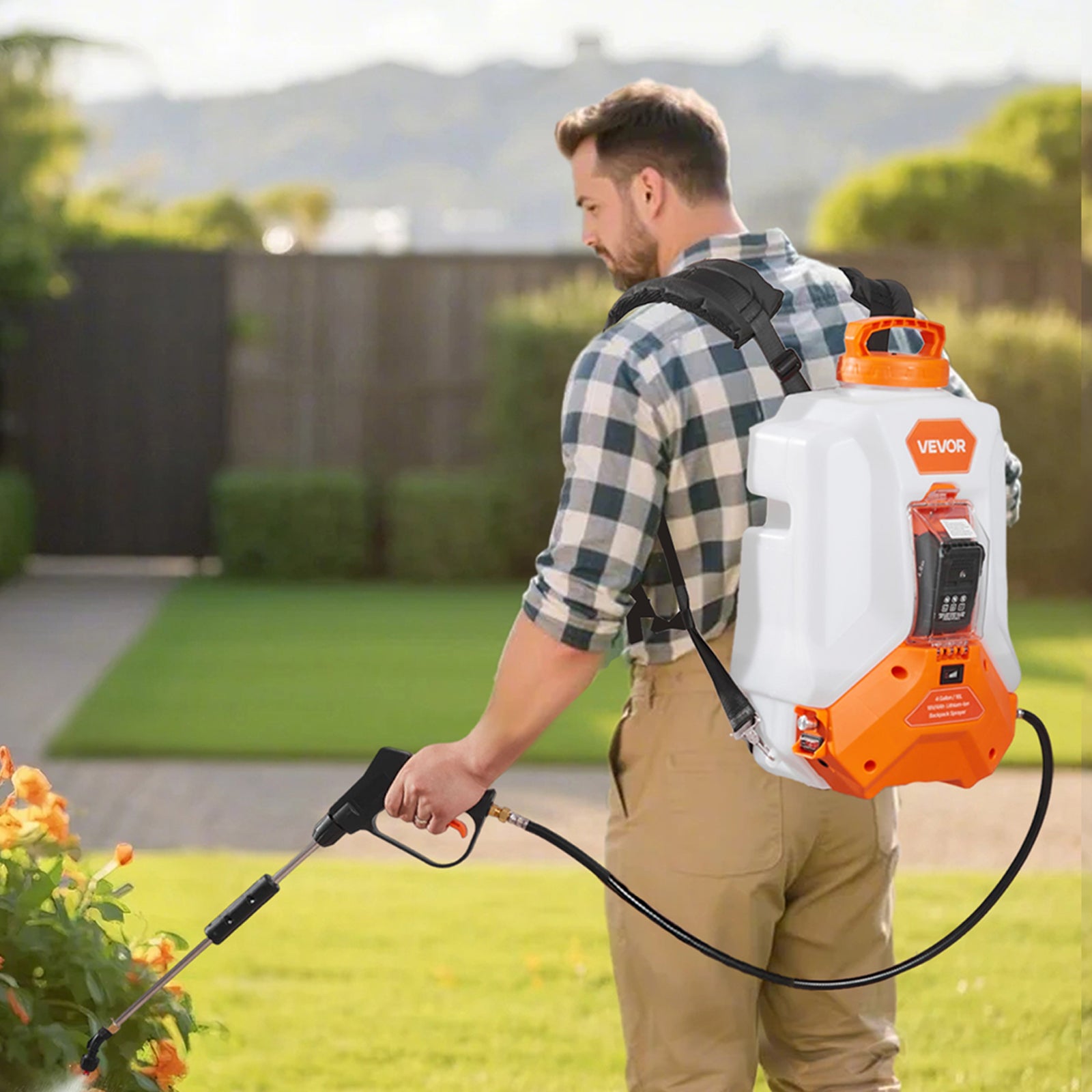 Pulvérisateur à Dos Électrique VEVOR 16L,Réglable 0-6,2 Bar,2 Lances,8 Buses,Batterie 21V 4Ah,Portable Jardin,Pelouse,Désherbage,Nettoyage - 8