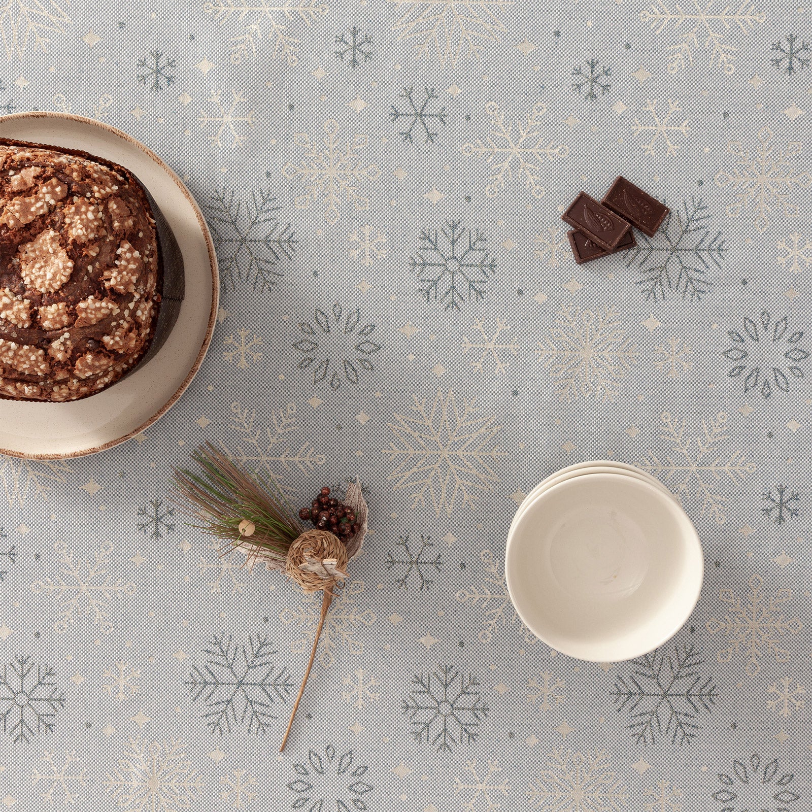 Tovaglia di Natale rettangolare in cotone jacquard blu e oro 140x100 cm - Sparkle - 3