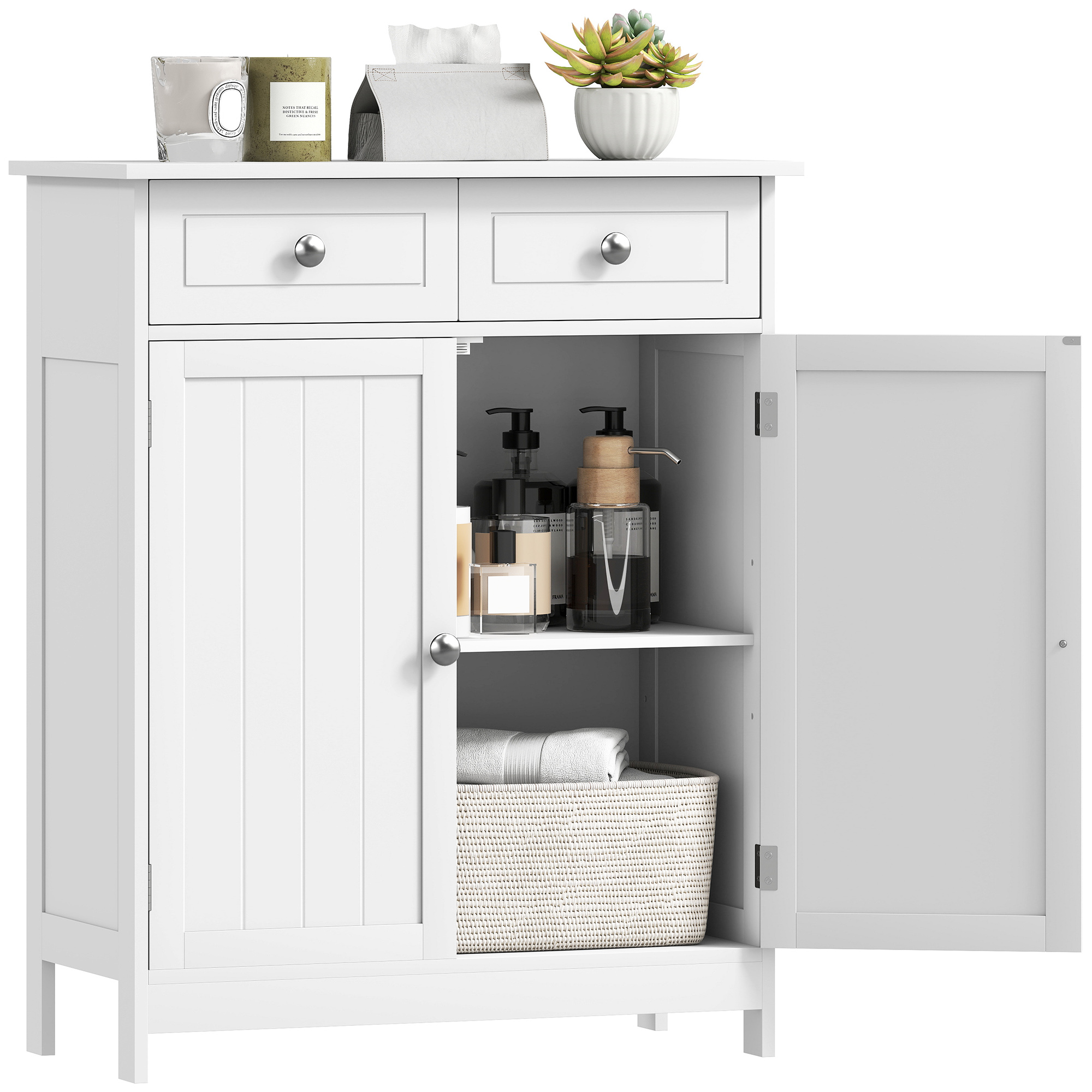 Mueble baño blanco 60x30x75cm con 2 cajones 2 puertas estante ajustable