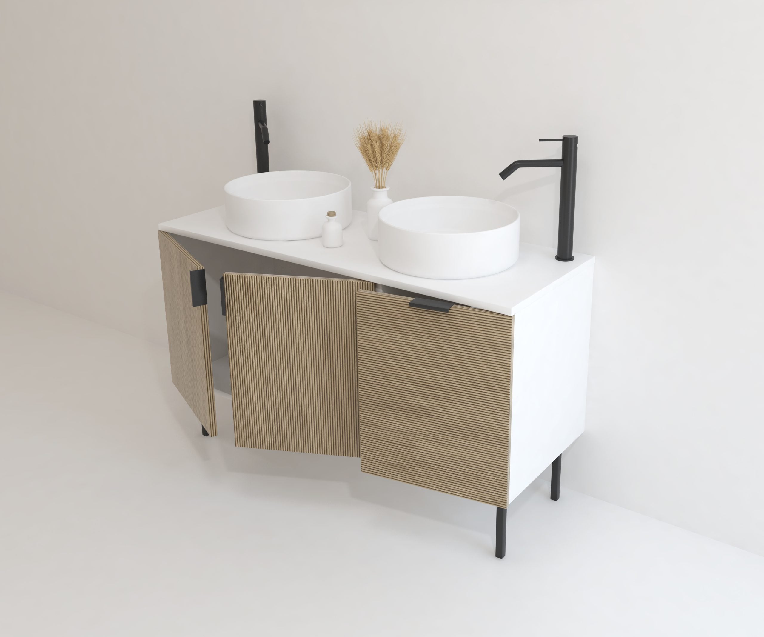Pack meuble de salle de bain Mapau avec double vasque et miroir LED, AUDRAN, blanc mat, 120 cm - 5
