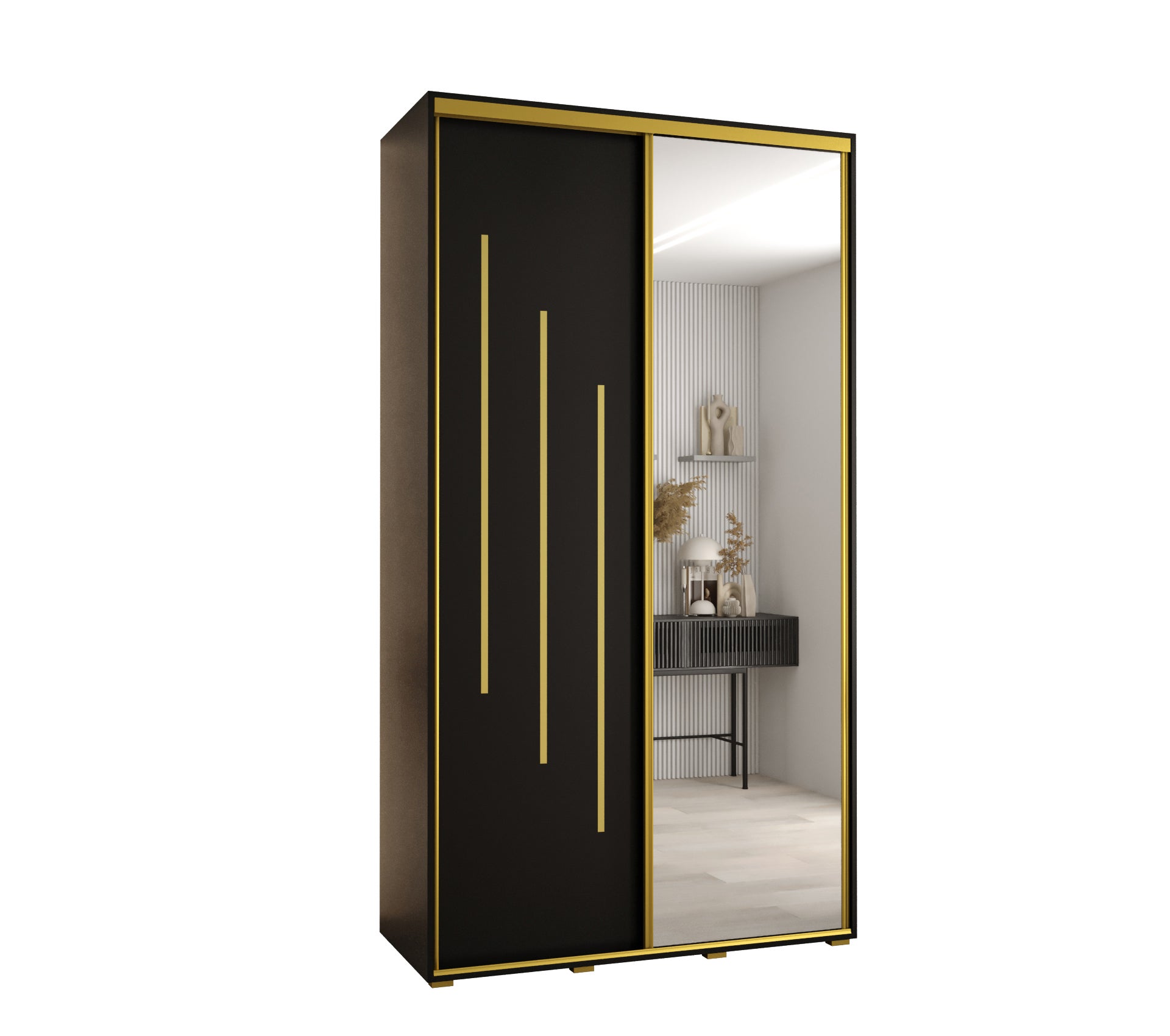 Szafa przesuwna z lustrem wysoka Davos 9 140 x 45 x 235,2 cm czarny + czarny + u. złoty - Abiks Meble