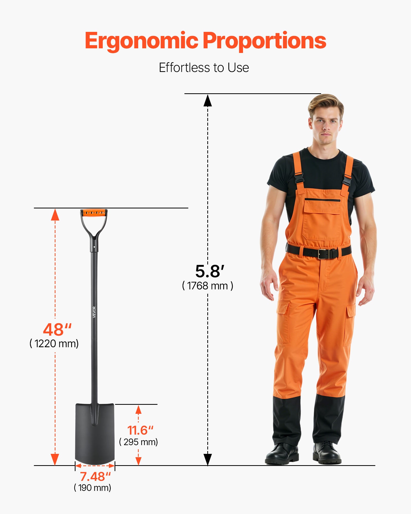 Pelle carrée VEVOR, 122 cm, avec lame en acier allié et poignée en D antidérapante, amovible et facile à ranger, pour le jardinage, la construction - 6
