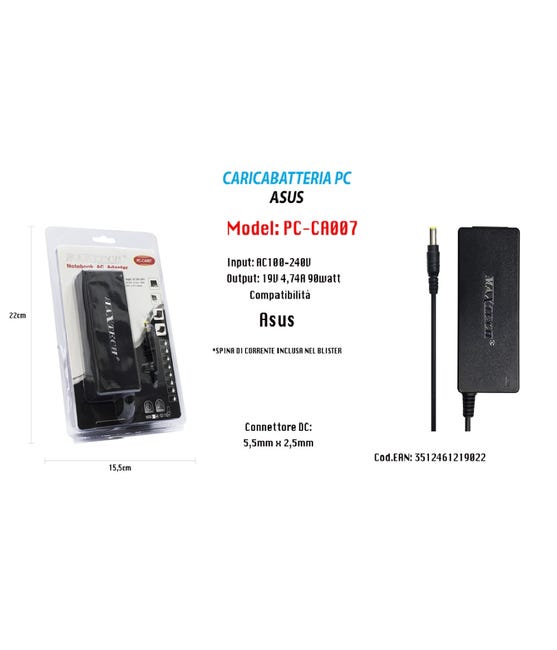 Carica batterie con adattatore compatibile con portatile Acer Aspire Carica batterie con adattatore compatibile con portatile Acer Aspire