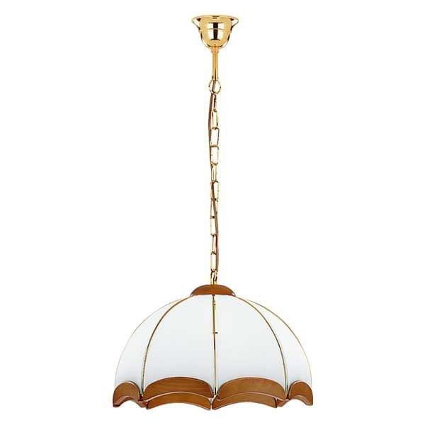 Lampa wisząca Sikorka złoto-biała-ciemne drewno 1xE27x60W wym: 65 x 37 x 37 cm szkło Alfa