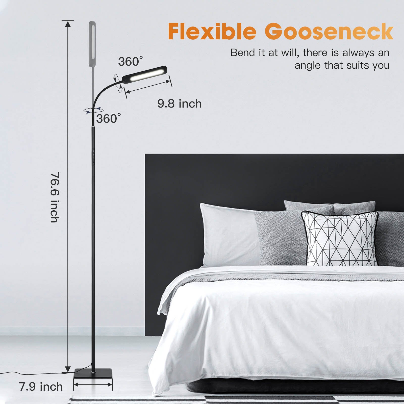 Lampe sur Pied LED 14W avec Télécommande - Col de Cygne Flexible, 3 Températures, Dimmable, pour Salon/Chambre/Bureau - 3