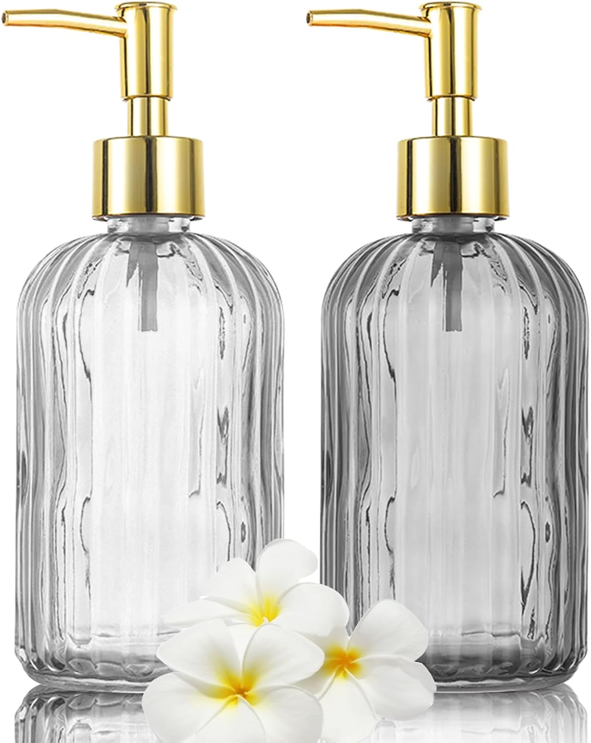 Lot de 2 flacons de Savon en Verre Polyvalents Anti-Goutte de 420 ML,  Distributeur de Liquide Rechargeable pour Salle de Bain- Transparent et  Gris | Leroy Merlin