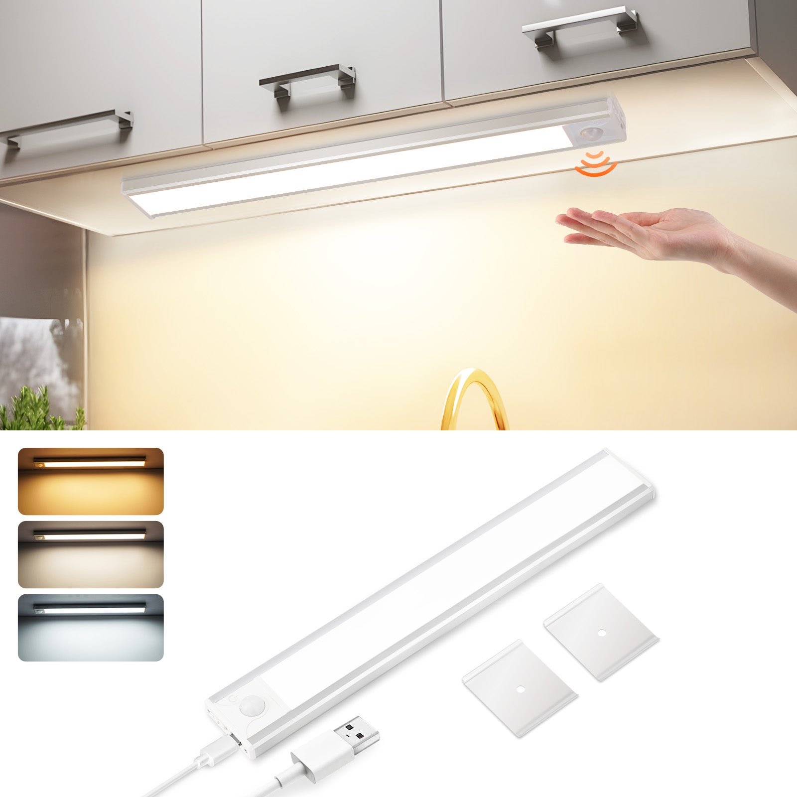 ZMH Lampa LED do szafki srebrna 30cm 2W ściemnialna akumulator 1500mAh i kabel ładujący USB odpowiednia do biur i klatek schodowych
