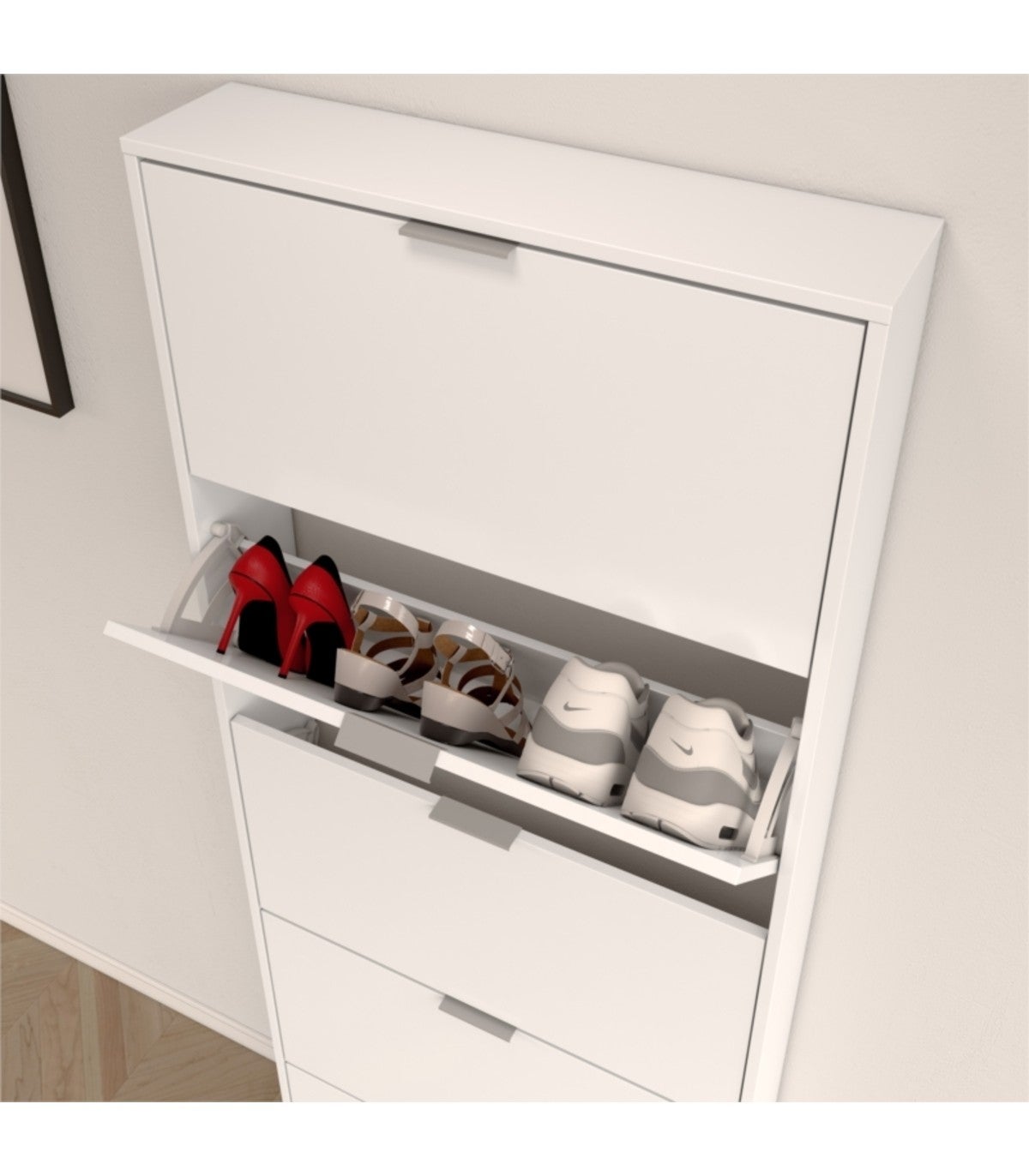 Scarpiera con 5 ante a battente Maelys - Bianco lucido 180 A X 70 AN X 17 P - 8