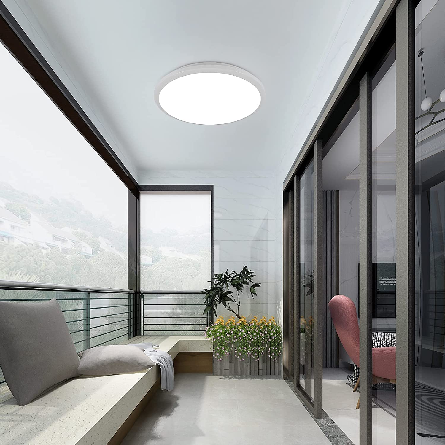GOECO Lámpara de Techo LED Redonda Moderna, Blanca, 24W, Ø 30cm, 2400LM, Lámpara de Techo Impermeable IP54, 6000K - 3