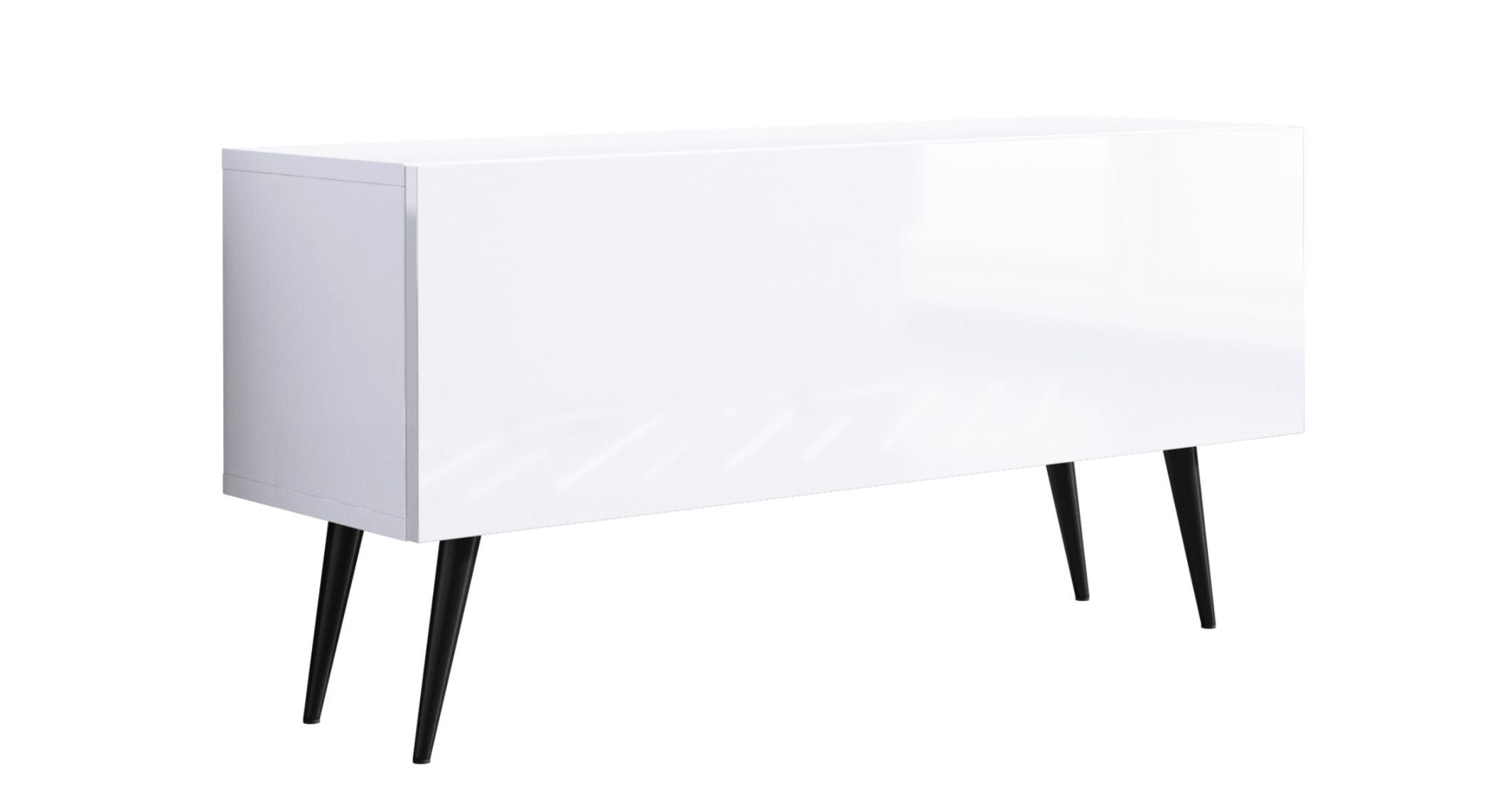 Szafka RTV : Biały Matowy / Biały Połysk, czarne nogi, 100 x 32 x 52 cm