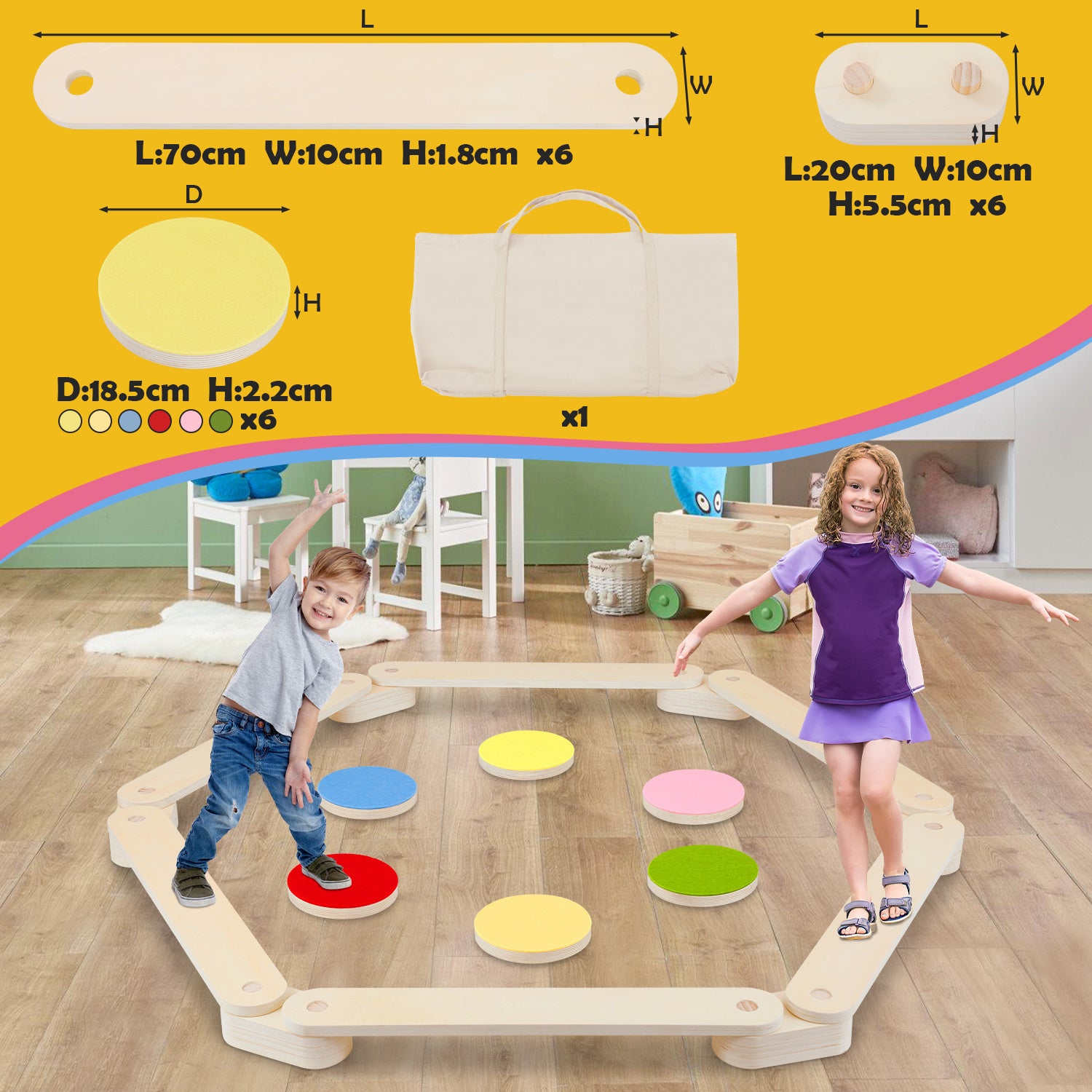 Gioco di equilibrio in legno per sviluppare le capacità motorie