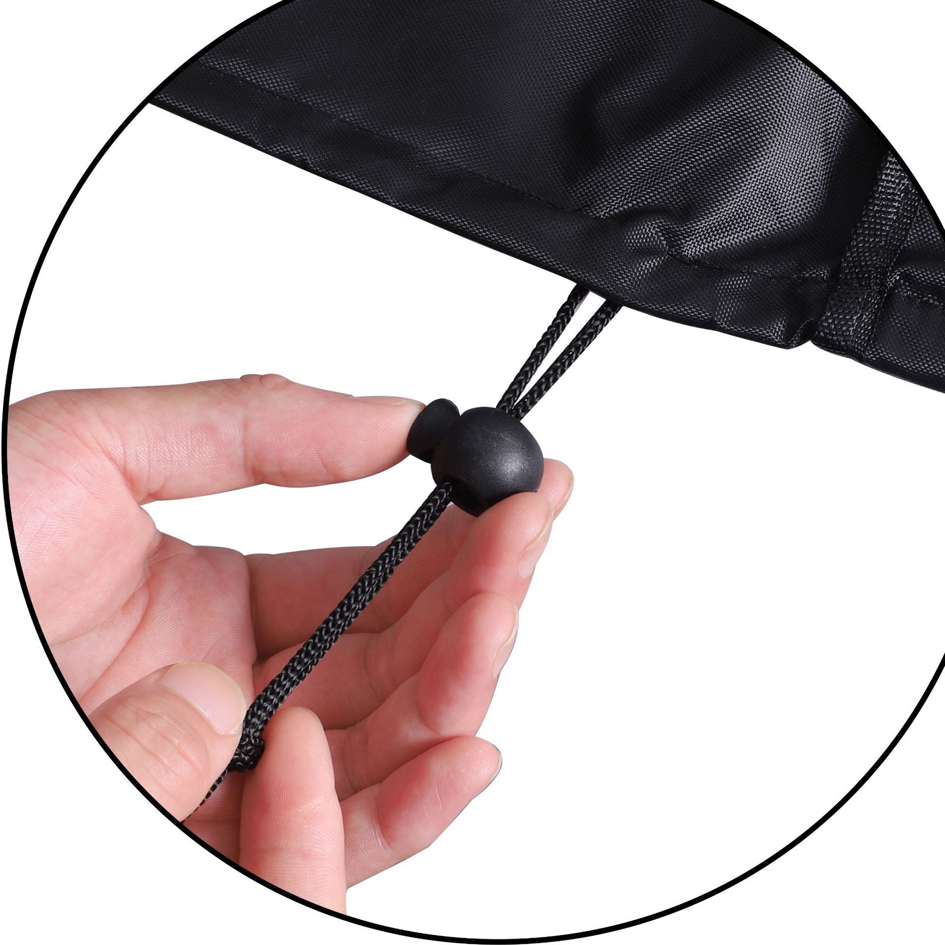 Funda protectora a prueba de polvo para mesas y sillas de jardín, hebillas en las cuatro esquinas, 110*110*85 cm (negra) - 6