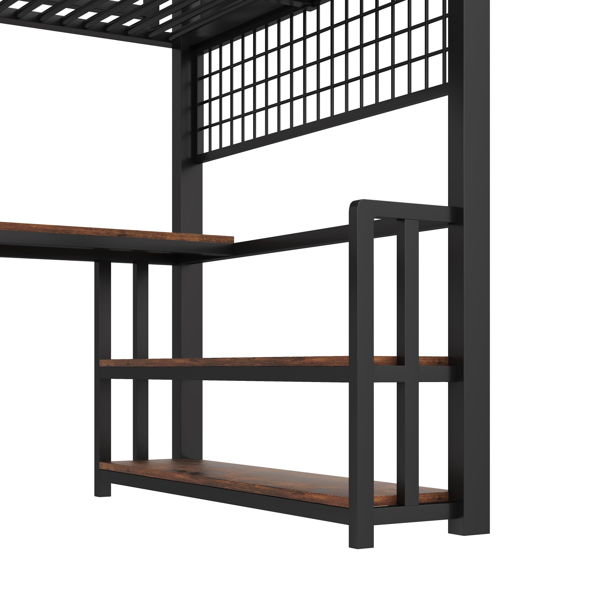 Lit mezzanine 140x200 cm avec bureau, étagères, rangements suspendus, éclairage LED, escalier tiroirs, 2 USB + Type-C, métal, noir - 8