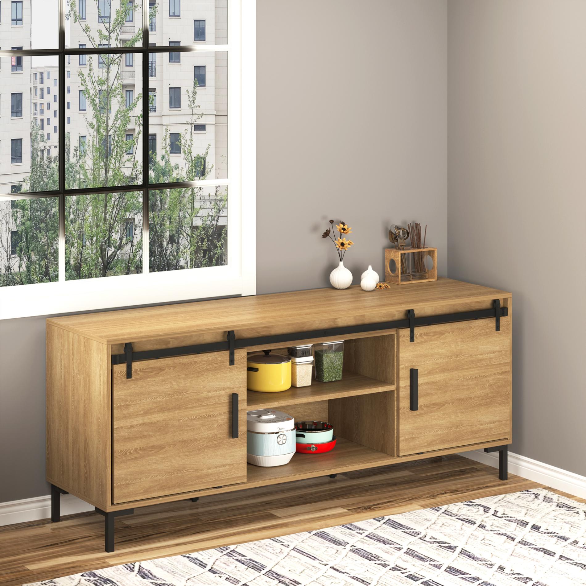 Zestaw montażowy do podwójnych drzwi przesuwnych z drewna, szyna ze stali węglowej w kolorze czarnym, 183 x 0,6 x 18 cm, udźwig 45,3 kg - 2