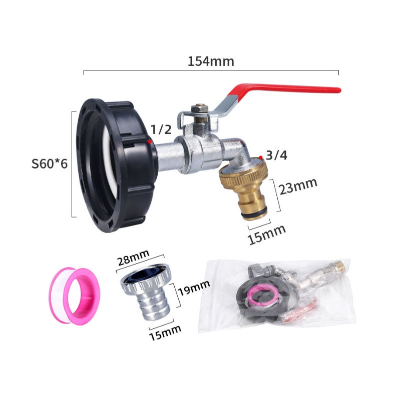 Raccord cuve eau S60X6 - Robinet ECO laiton 15 mm - Adaptateur de réservoir d'eau IBC 1000L 1/2 pouce - 3