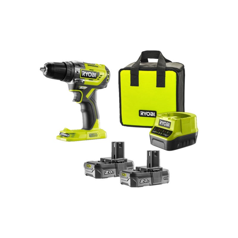 Perceuse-visseuse Compacte RYOBI ONE+ 18V - Kit Avec 2 Batteries 2,0 Ah Et Chargeur