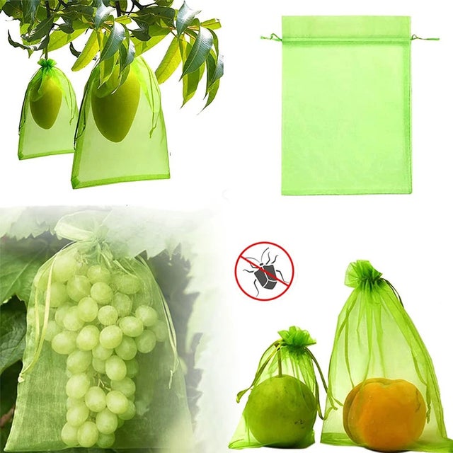 100 pièces sac de filet de Protection des fruits sacs en maille de jardin lutte antiparasitaire agricole sac en maille Anti-oiseau sacs (10X12cm)