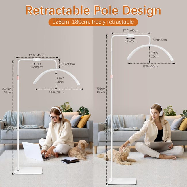 Lampada Da Pavimento Mezzaluna Per Estetiste - 3000-6000K, 10 Livelli Luminosità, Con Supporto Telefono - Foto 7