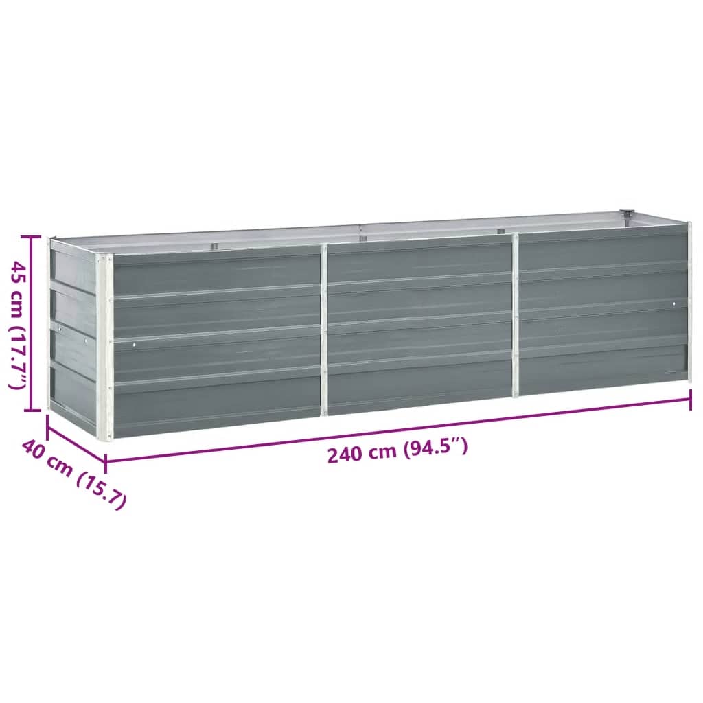 vidaXL Jardinière surélevée acier galvanisé 240x40x45 cm gris - 8