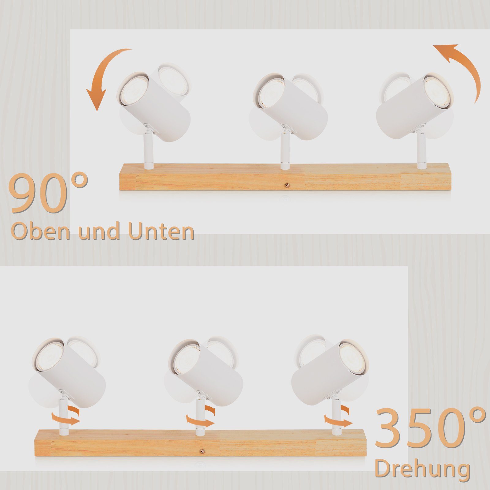 NETTLIFE 3 Focos de Techo Vintage GU10 Modernos de Madera Blanca Giratorios 350° para Dormitorio Salón Oficina Comedor Cocina - 2