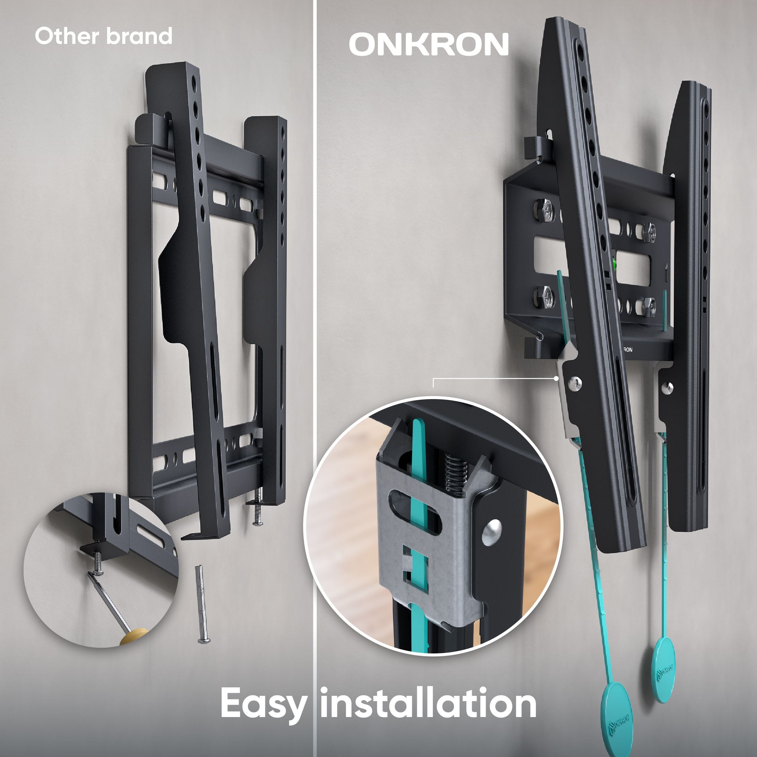 ONKRON Support TV Mural Fixe pour 17-43 Pouces Moniteur & Tele, Poids jusqu'à 30 kg - Fixation Murale TV VESA 75x75-200x200 mm FM1-B Noir - 4