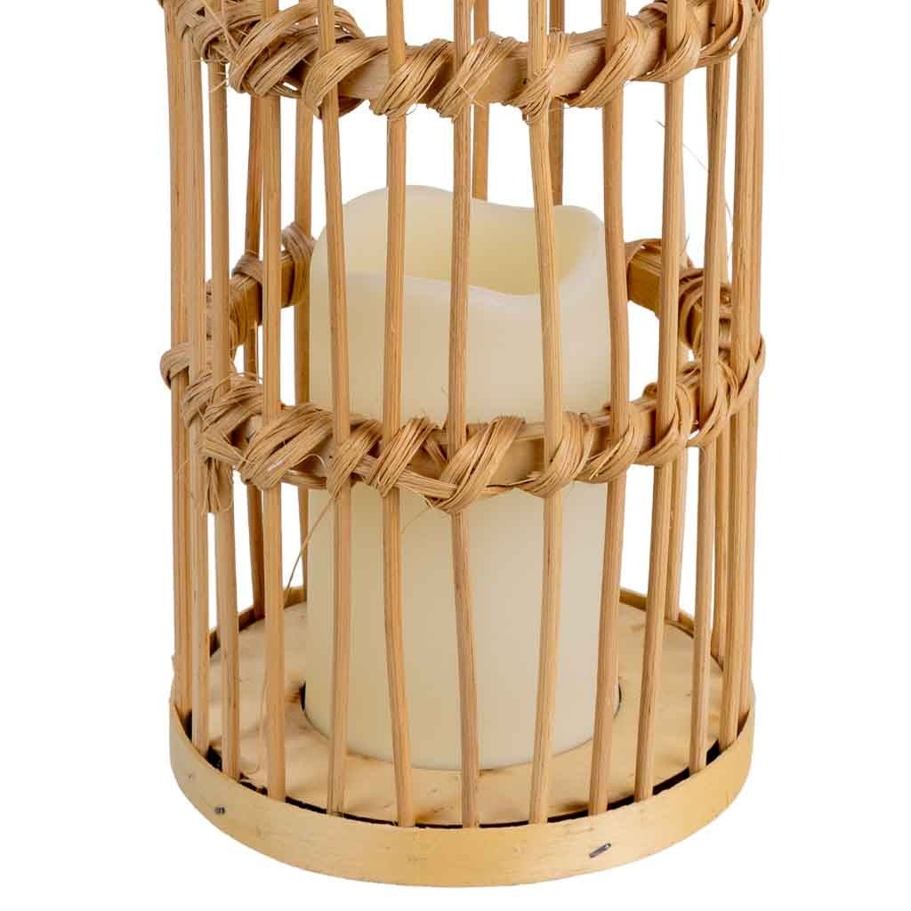 Jarron trenzado de ratan con vela a pilas natural, D14x44,5cm - 5